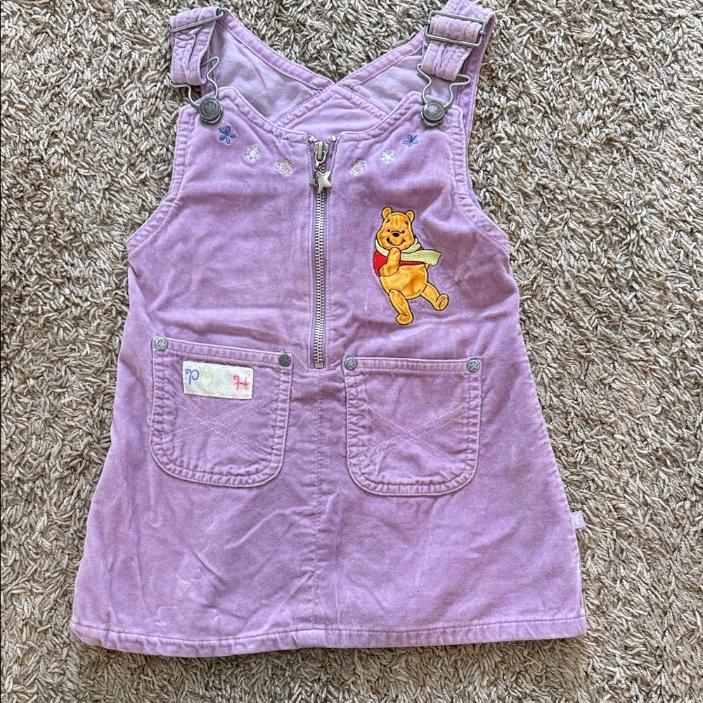Vintage 100 Percent Cotton Winnie the Pooh Purple Overall Dress